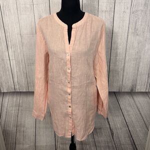 Sigrid Olsen Women's Large Peach Linen Tunic Top Scandi Shirt Minimalist Coastal